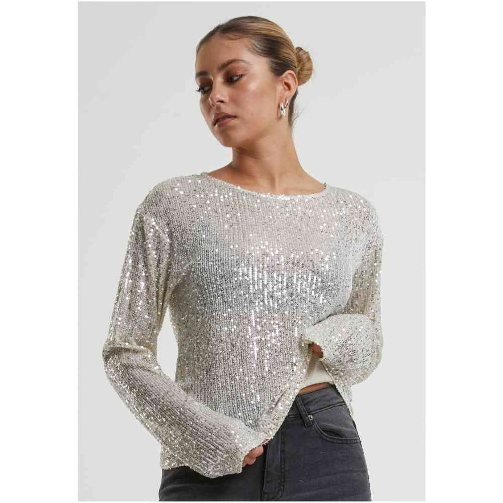 Urban Classics - Sequins Longsleeve top - Creme